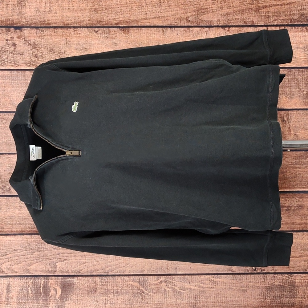 Lacoste Mens Black Quarter Zip Sweatshirt With Pockets Excellent Condition